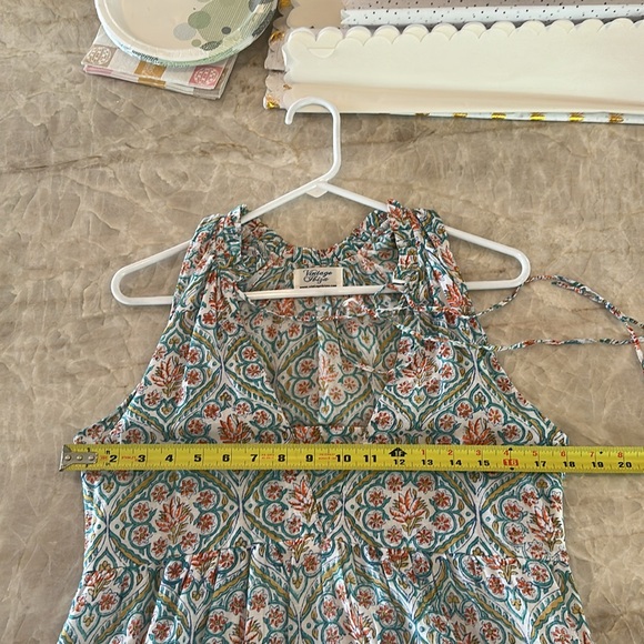 IBIZA SZ M FLORAL MOSAIC SLEEVELESS BOHO TIERED MAXI DRESS - Picture 4 of 5